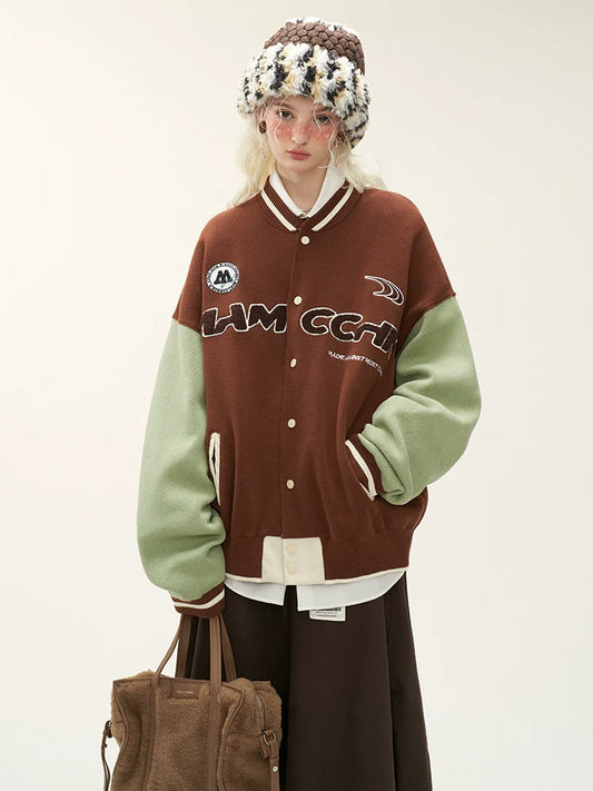 Veste en cuir bicolore avec logo américain