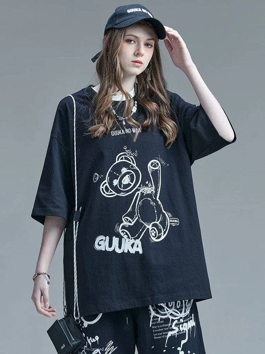 Illustration Mode Design Cotton Bear Pure T-Shirt