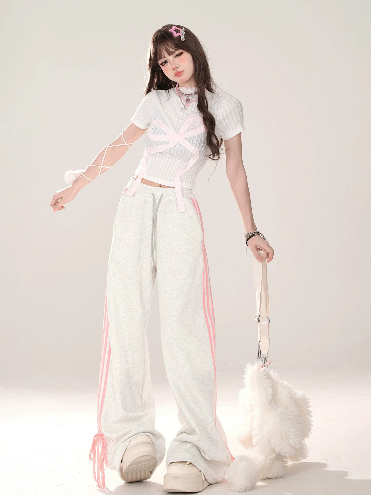 Ribbon Design Pants Street Drawstring American Casual