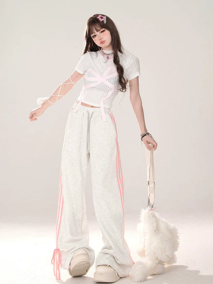 Ribbon Design Pants Street Drawstring American Casual