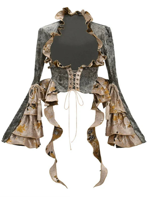 Veste courte en dentelle chinoise à pompons et sangles de dragon