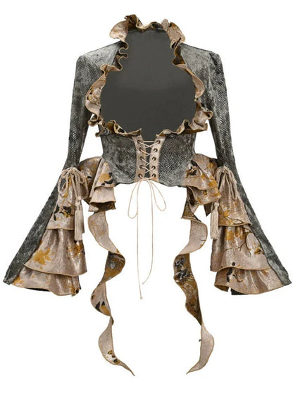 Veste courte en dentelle chinoise à pompons et sangles de dragon