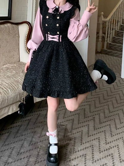 Glänzend rosa Dolly Strapsrock-Shirt