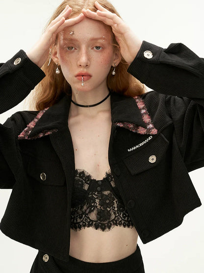Jupe courte asymétrique fleurie + veste fleurie à col