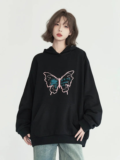 Sweat à capuche ample à motif papillon graphique