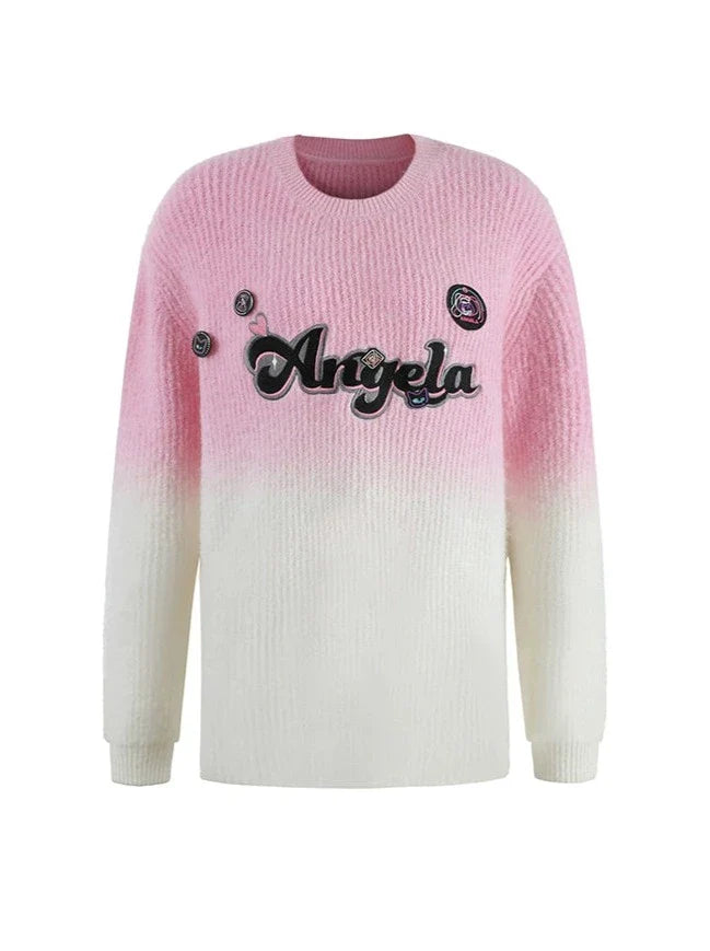 American Gradient Dye Logo Pink Angela Tie Sweater