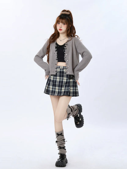Fringe V-neck Damaged Cardigan