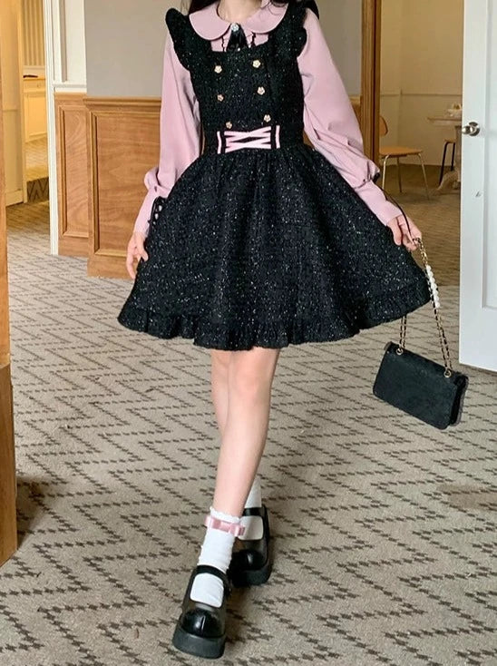 Glänzend rosa Dolly Strapsrock-Shirt