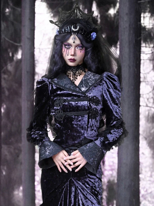 Gothic Samtkragenjacke im europäischen Luna Slim Stand