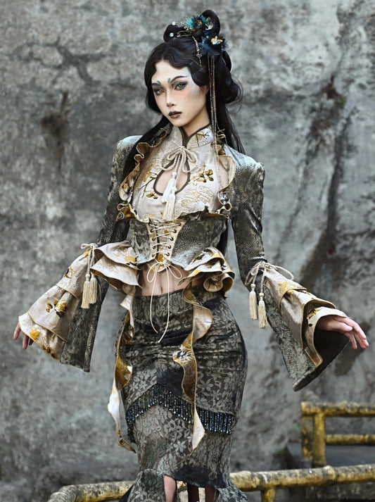 Drachenriemen Quaste Festival China Spitzenjacke kurz