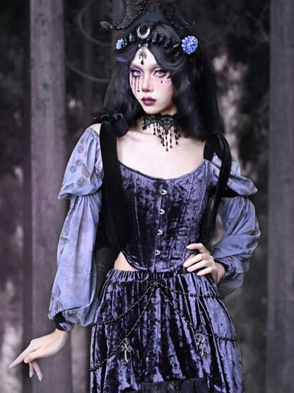 Top Luna Gothic Ribbon Corset Shoulder Velvet