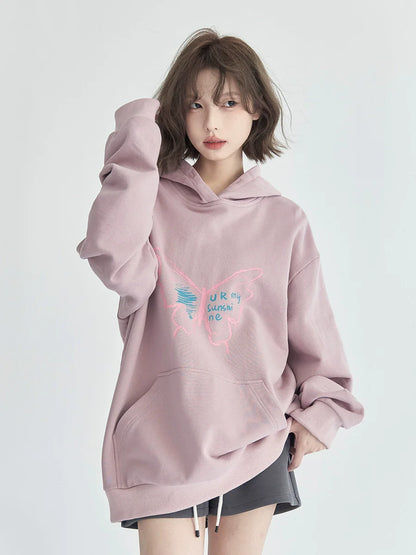 Sweat à capuche ample à motif papillon graphique