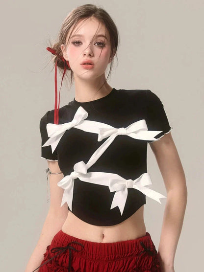 Short Black Ribbon Slim Niche T-Shirt