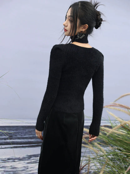 Pull ras du cou à col licou en tricot