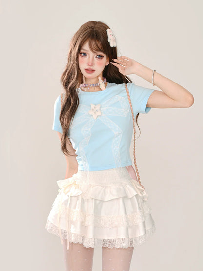 Lace Ice Blue Top Slim Short