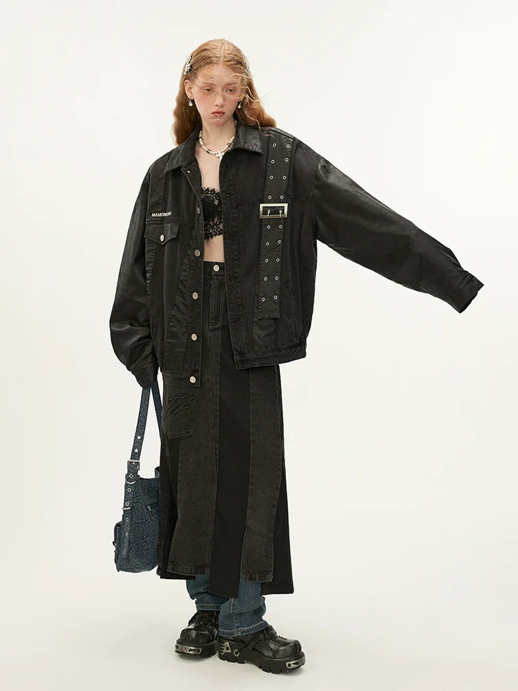 Veste en denim à bretelles en cuir