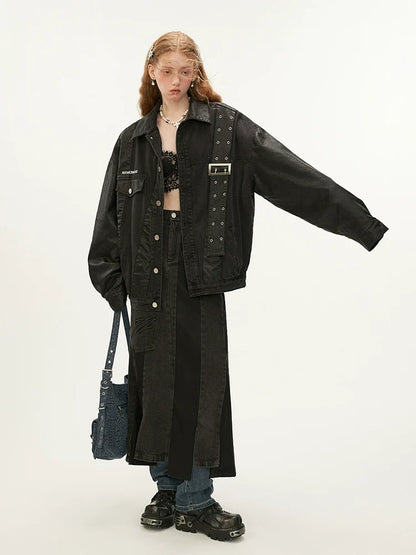 Veste en denim à bretelles en cuir