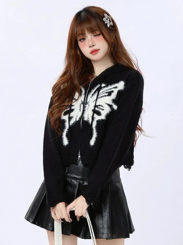 Cardigan en tricot américain Foodie Double Butterfly Zip