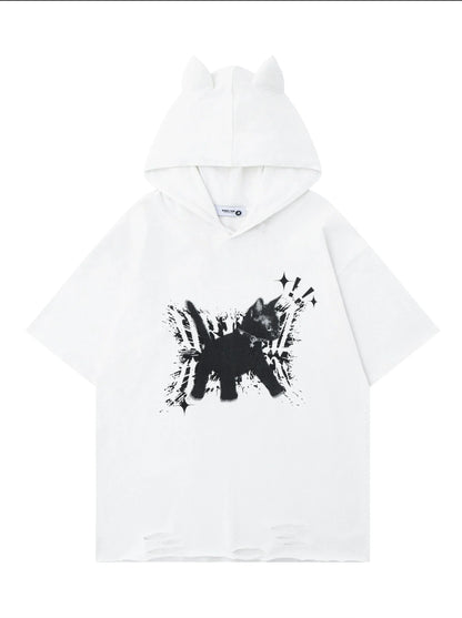 Loose T-Shirt Cat Foodie Ear