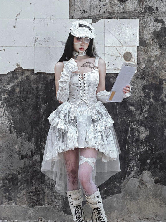 Dress White Lace-up Camisole Gothic
