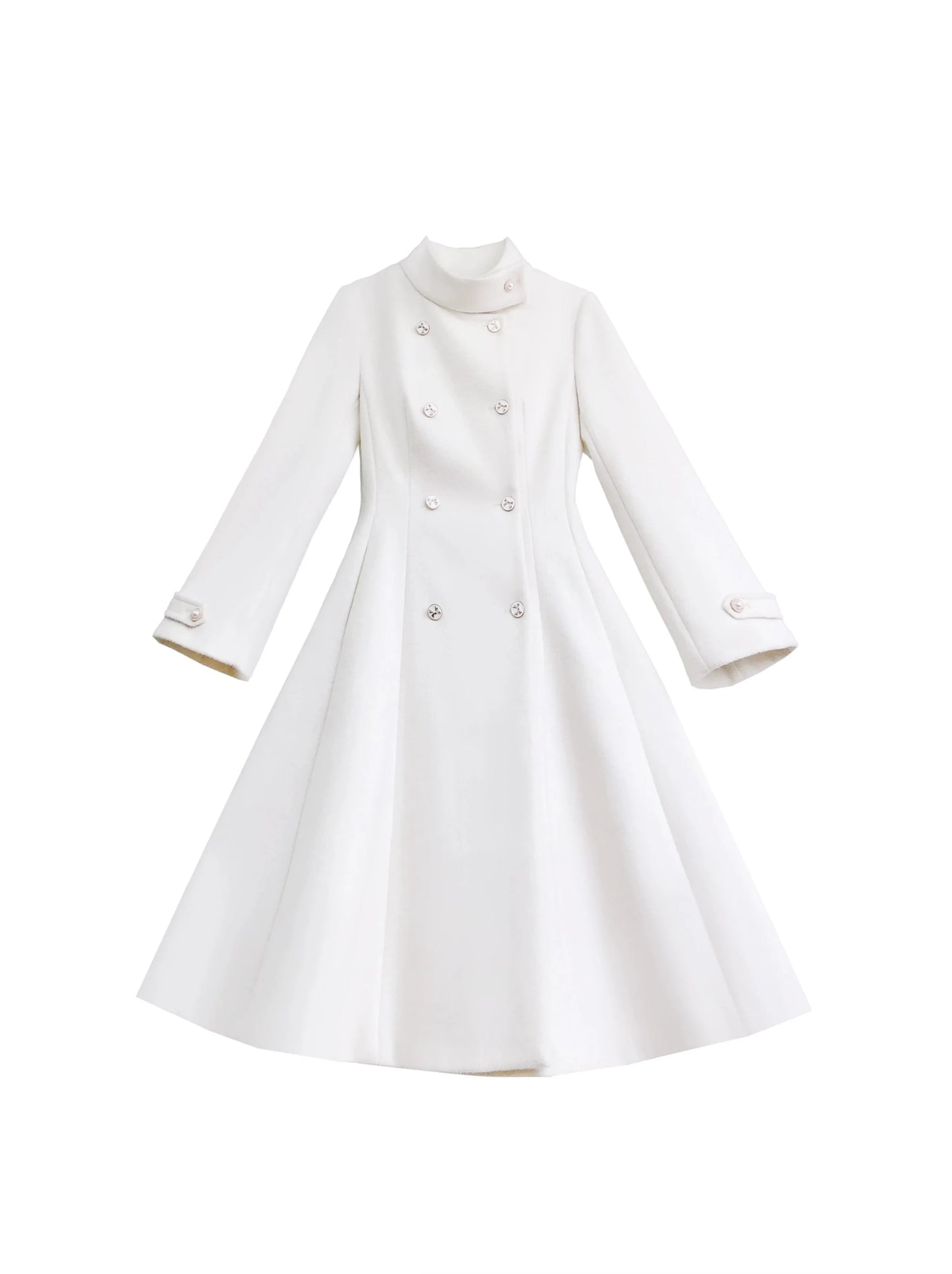 Manteau en laine à col montant, élégant, rétro, ruban, croisé