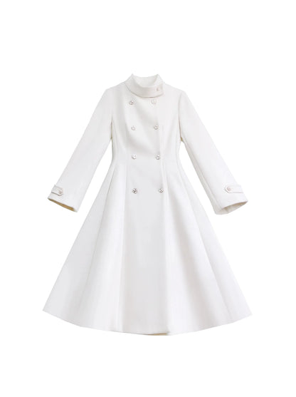 Manteau en laine à col montant, élégant, rétro, ruban, croisé