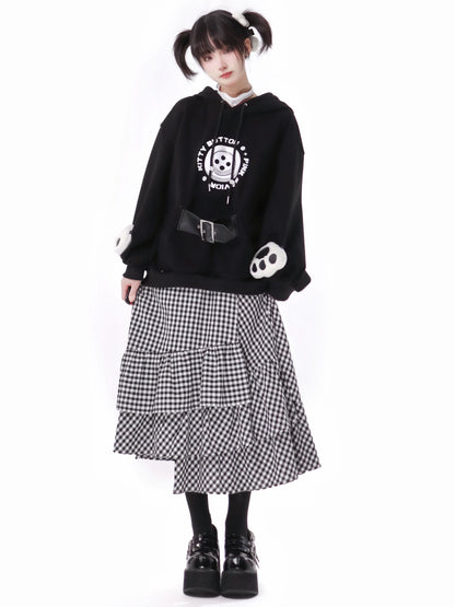 Plash Black Food Sweat Chest Long Singing Long Skirt Suit