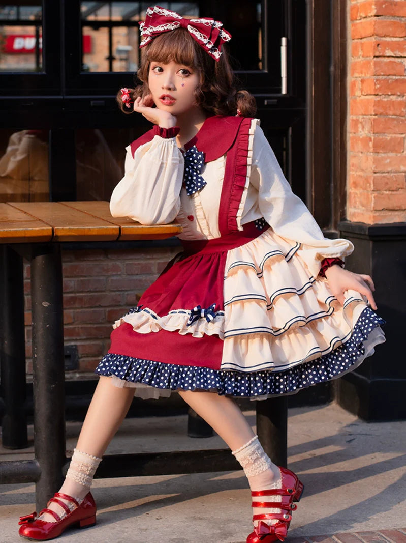 ブラウス 女の子 サスペンダー レトロ スカート レトロ