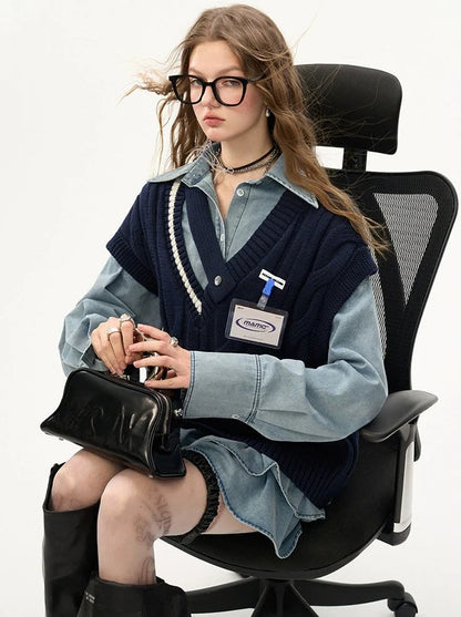 Gilet asymétrique à col en V pour collège