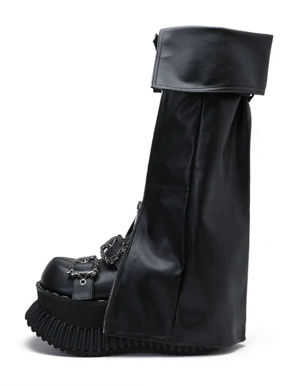 Zip Flap Shoes Leather Leg Set Cover Muffin + Punk Platform