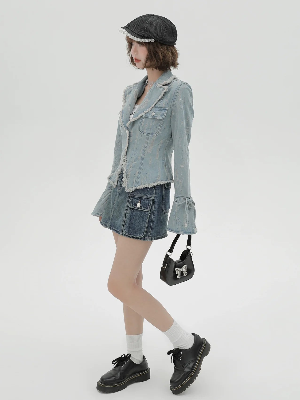 Retro American Wash Anzugkragen Jeansjacke