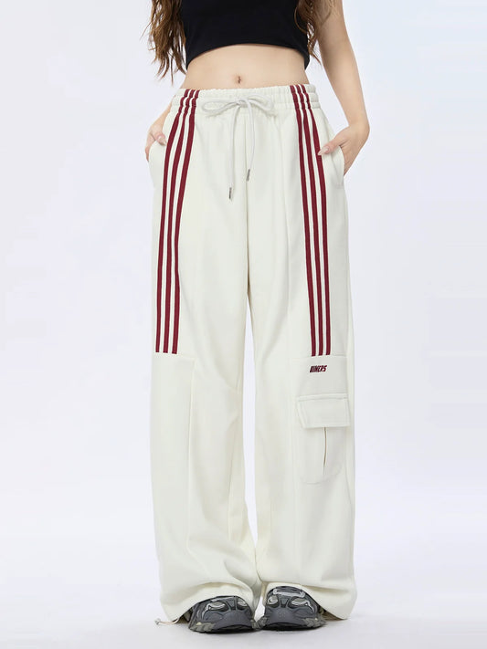 Pantalon décontracté ample à rayures et poches