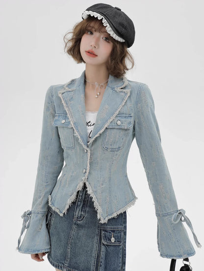 Retro American Wash Anzugkragen Jeansjacke