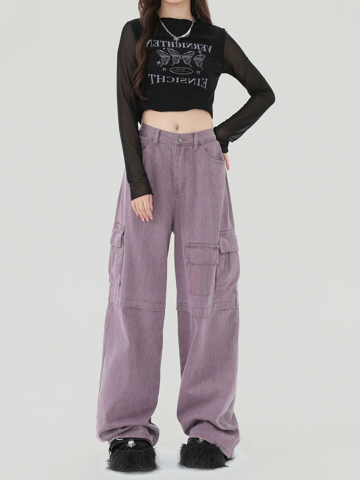Purple American Cargo Denim Pants Retro
