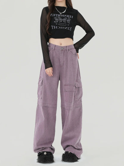 Purple American Cargo Denim Pants Retro