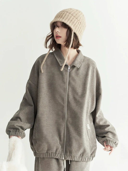 Loose Top Lapel Polo Zip-up