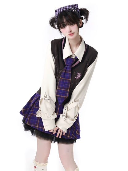Multi -pocket Taro Purple Jacket Knit Best Skirt Suit