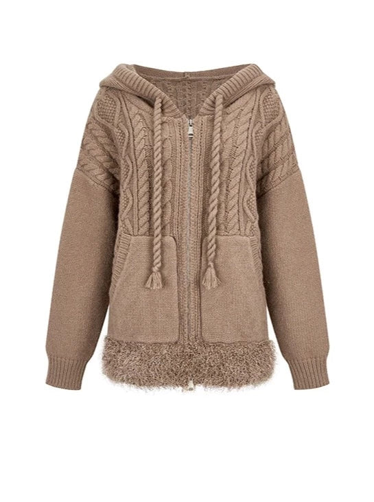 Sweat à capuche zippé en fourrure torsadée