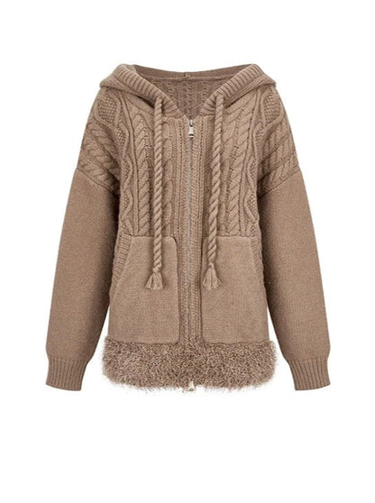 Sweat à capuche zippé en fourrure torsadée