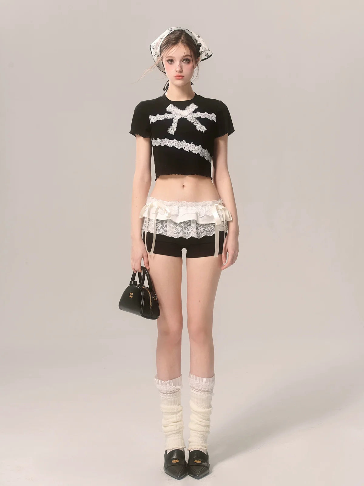 Lace Black Bow Niche Shorts Design