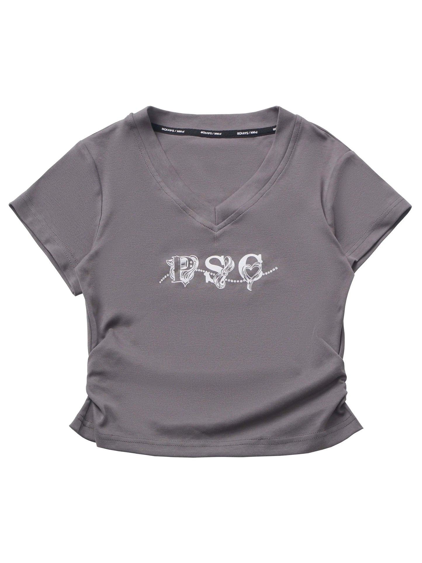 Weißes T-Shirt mit V-Ausschnitt, grau, schmal