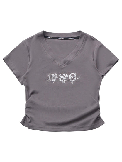 Weißes T-Shirt mit V-Ausschnitt, grau, schmal
