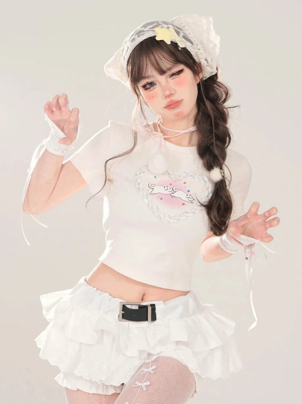 T-Shirt American Neck Love Short Round Cat