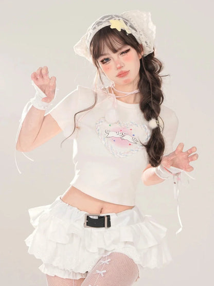 T-Shirt American Neck Love Short Round Cat