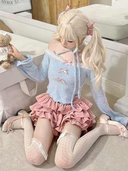 Off-the-shoulder Blue Skirt Pop + Top Cake