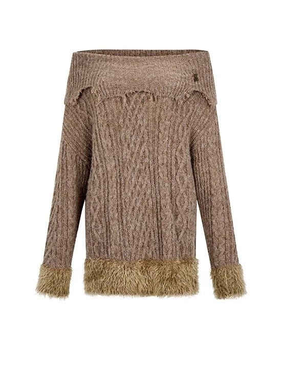 Off-the-shoulder Fur One-pointed Top