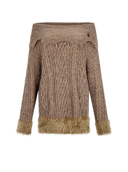 Off-the-shoulder Fur One-pointed Top