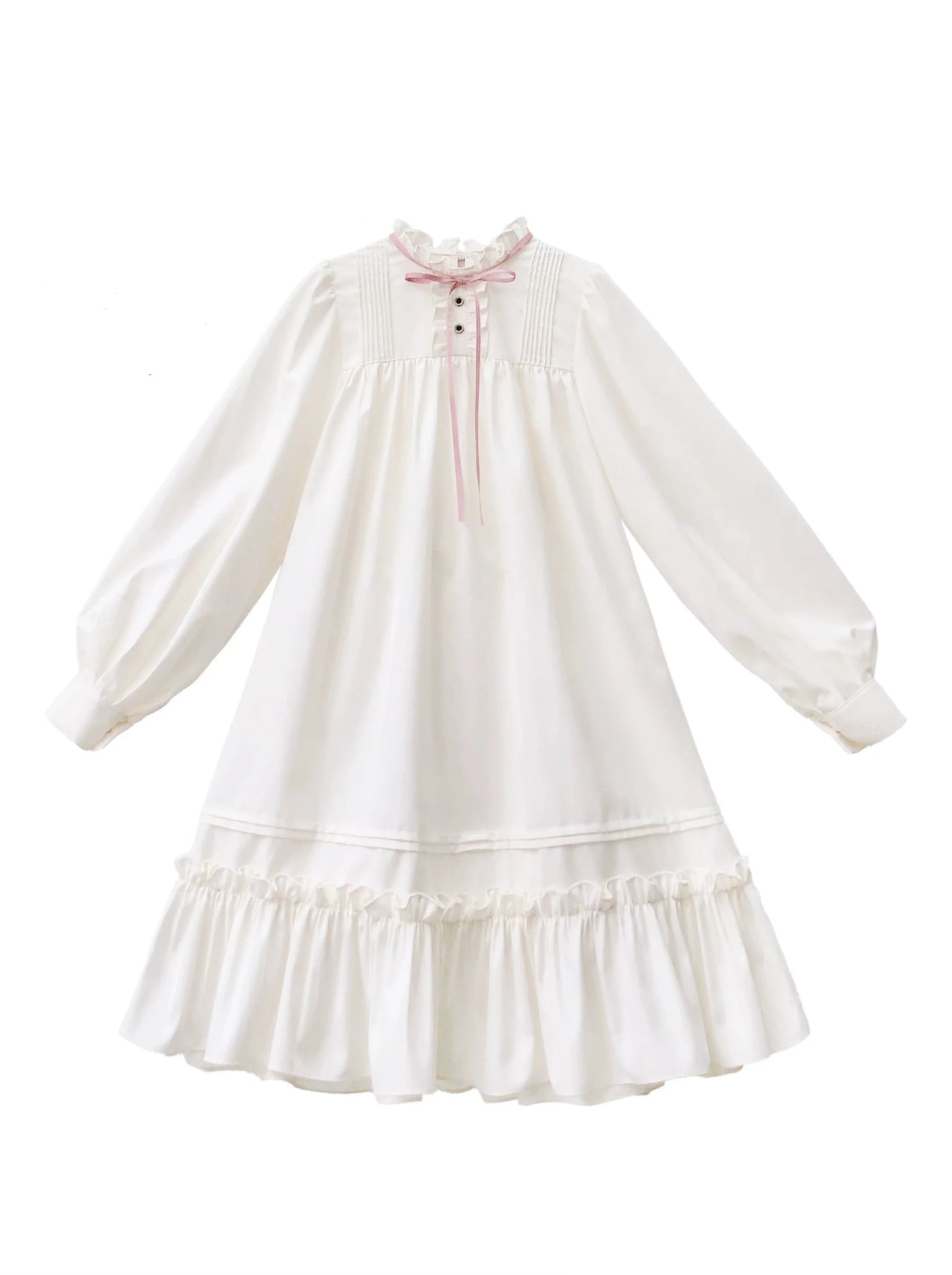 Manteau Lolita à col poupée + badge robe à volants blanc cassé + rose