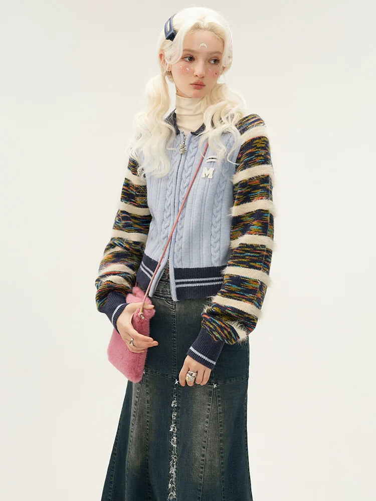 Line Mixed Zipper Double Sweater Cardigan