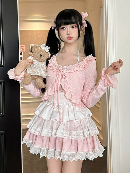 Cardigan + Camisole Cake Skirt Sweet Short